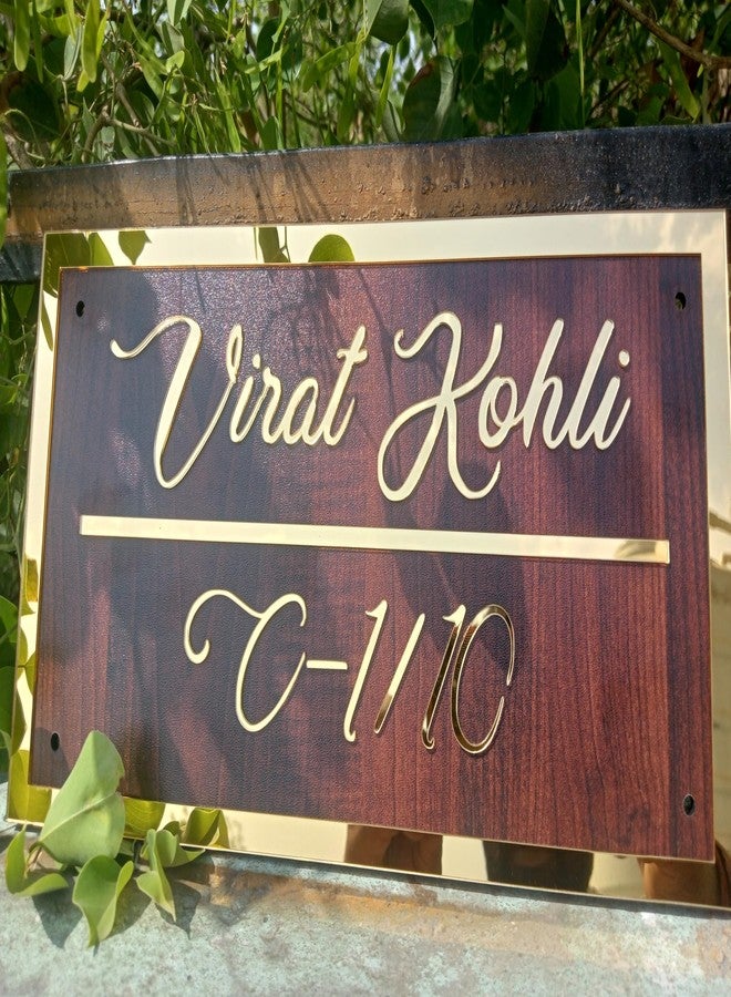 HomeEcho لوحات أسماء أبواب فاخرة مصنوعة يدويًا من الخشب من هوم إيكو، قابلة للتخصيص، لمداخل المنازل (15 × 30 سم) مع حروف بارزة ثلاثية الأبعاد - مثالية لمداخل المنازل والمكاتب، مزودة بمسامير من الفولاذ المقاوم للصدأ || لوحات أسماء الأبواب (خشب ذهبي) - Image 3